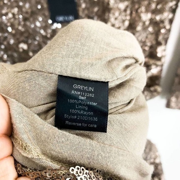 Greylin Gold Sequin Long Sleeve Sheath Dress Size S Small - Picture 10 of 13